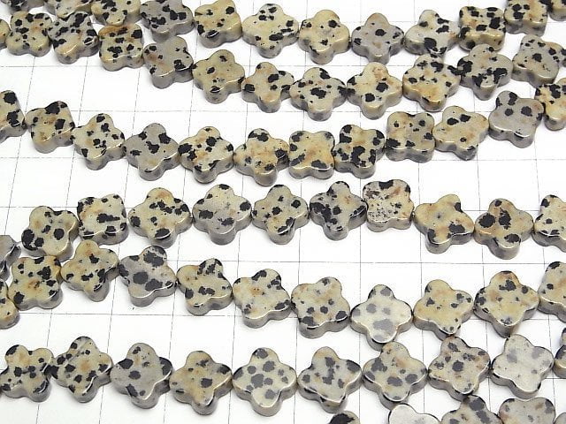 [Video] Dalmatian Jasper flower motif 10x10mm 1strand beads (aprx.15inch/37cm)