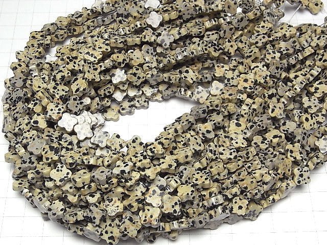 [Video] Dalmatian Jasper flower motif 10x10mm 1strand beads (aprx.15inch/37cm)