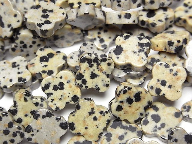 [Video] Dalmatian Jasper flower motif 12x12mm 1strand beads (aprx.15inch/37cm)