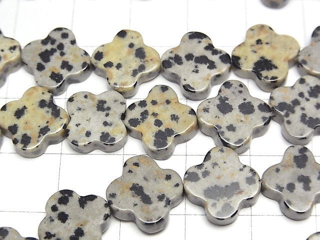 [Video] Dalmatian Jasper flower motif 12x12mm 1strand beads (aprx.15inch/37cm)