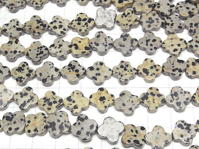 [Video] Dalmatian Jasper flower motif 12x12mm 1strand beads (aprx.15inch/37cm)