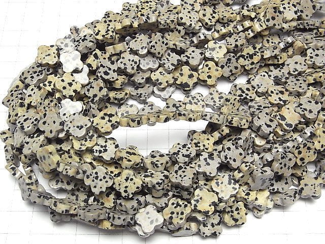 [Video] Dalmatian Jasper flower motif 12x12mm 1strand beads (aprx.15inch/37cm)