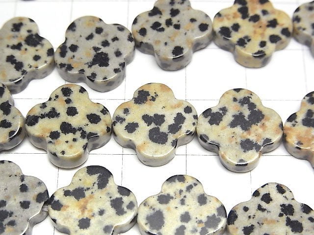 [Video] Dalmatian Jasper flower motif 14x14mm 1strand beads (aprx.15inch/37cm)