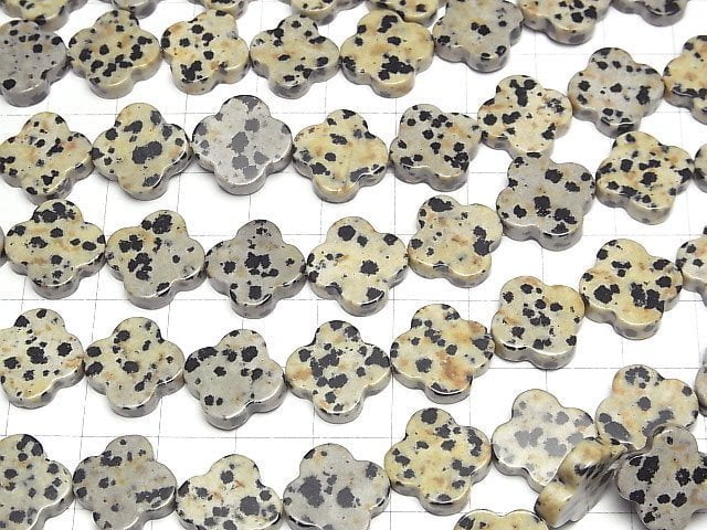 [Video] Dalmatian Jasper flower motif 14x14mm 1strand beads (aprx.15inch/37cm)