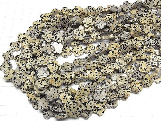 [Video] Dalmatian Jasper flower motif 14x14mm 1strand beads (aprx.15inch/37cm)