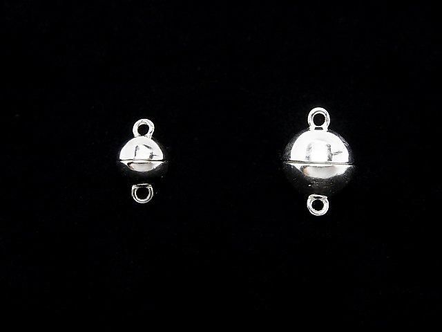 Silver 925 Magnetic Clasp, Round, 6mm, 8mm, No Coating, 1 Pair