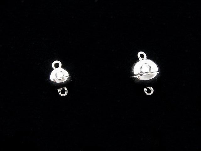 Silver 925 Magnetic Clasp, Round, 6mm & 8mm, Rhodium Plated, 1 Pair