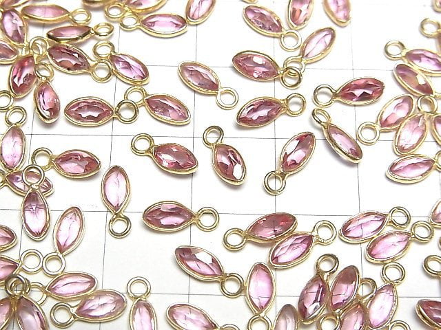 [Video]High Quality Pink Topaz AAA Bezel Setting Marquise Faceted 6x3mm 18KGP 5pcs