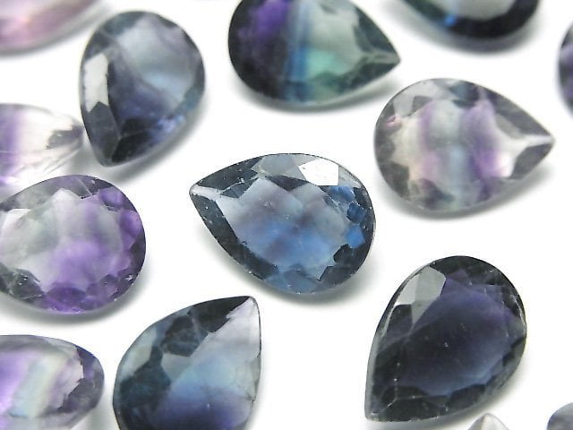 [Video]High Quality Multicolor Fluorite AAA- Loose stone Pear shape Faceted 14x10mm 2pcs