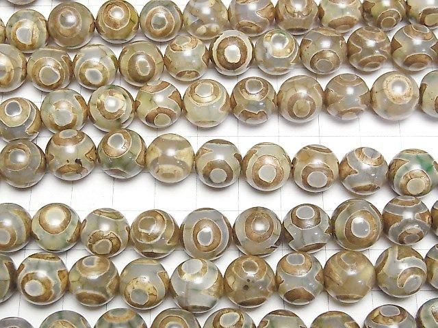 [Video] dZi Beads Round 12mm Green x Brown 1-strand beads (approx. 13 inches/33 cm)