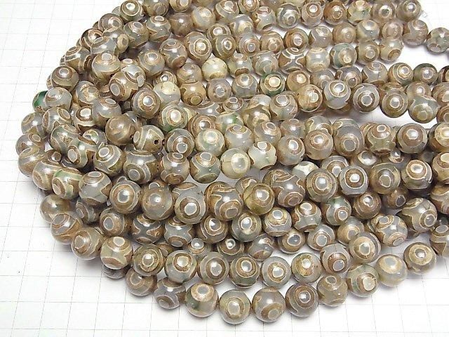 [Video] dZi Beads Round 12mm Green x Brown 1-strand beads (approx. 13 inches/33 cm)
