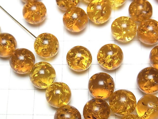 [Video] Baltic Amber Half Drilled Hole Round 10mm 4pcs