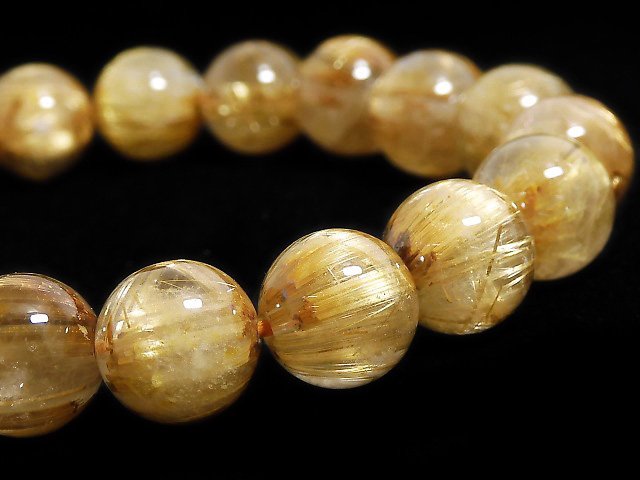 [Video][One of a kind] Rutilated Quartz AA+ Round 10mm Bracelet NO.413