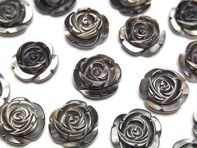 High Quality Black Shell (Black-lip Oyster) AAA Rose 12mm [Half Drilled Hole] 3pcs