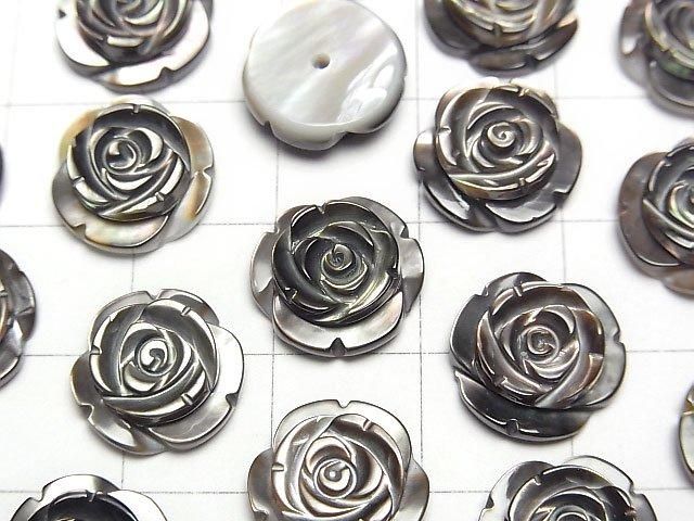 High Quality Black Shell (Black-lip Oyster) AAA Rose 12mm [Half Drilled Hole] 3pcs