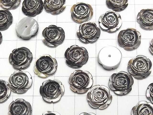 High Quality Black Shell (Black-lip Oyster) AAA Rose 12mm [Half Drilled Hole] 3pcs