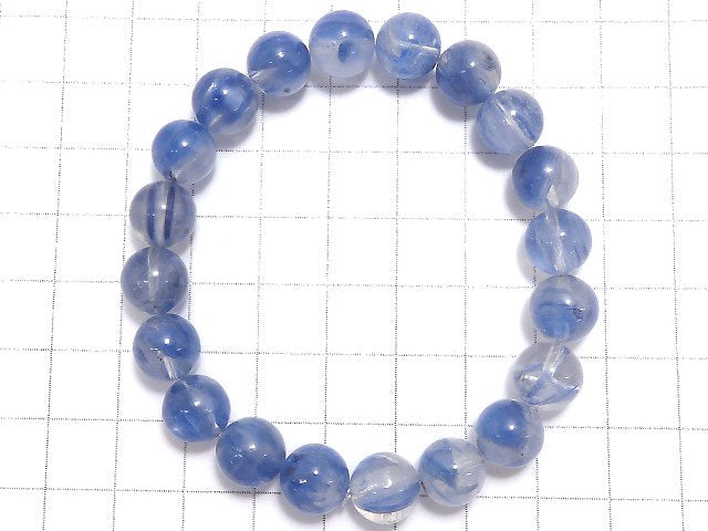 [Video][One of a kind] Kyanite & Crystal Round 9.5mm Bracelet NO.43