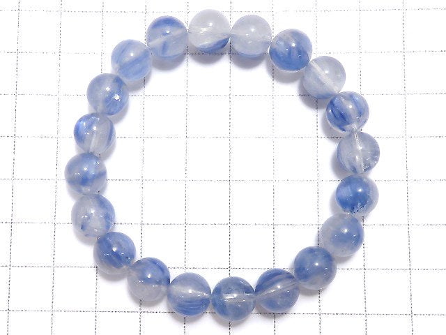 [Video][One of a kind] Kyanite & Crystal Round 9.5mm Bracelet NO.45