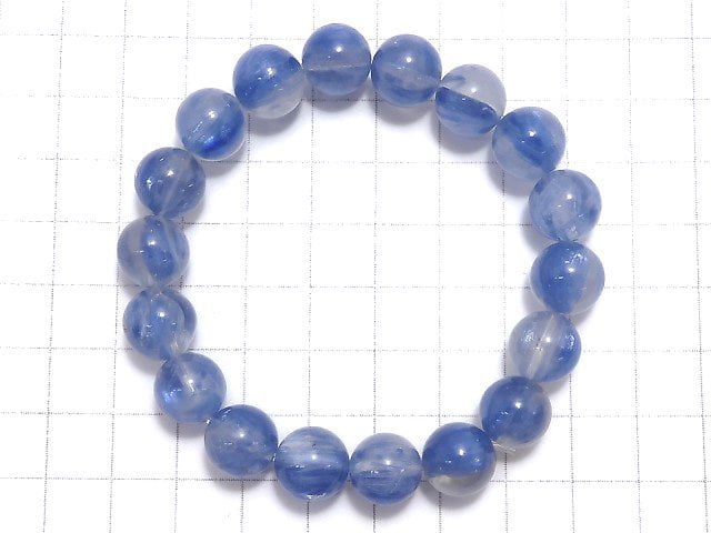 [Video][One of a kind] Kyanite & Crystal Round 11mm Bracelet NO.50