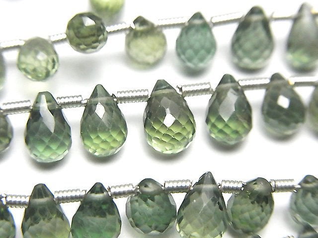 [Video]High Quality Green Apatite AAA Drop Faceted Briolette [Dark color] half or 1strand beads (aprx.7inch/18cm)