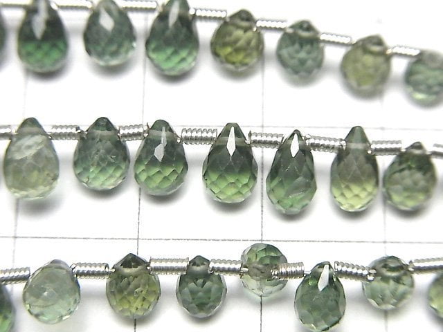 [Video]High Quality Green Apatite AAA Drop Faceted Briolette [Dark color] half or 1strand beads (aprx.7inch/18cm)