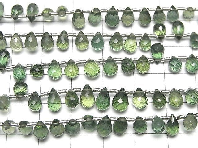 [Video]High Quality Green Apatite AAA Drop Faceted Briolette [Dark color] half or 1strand beads (aprx.7inch/18cm)