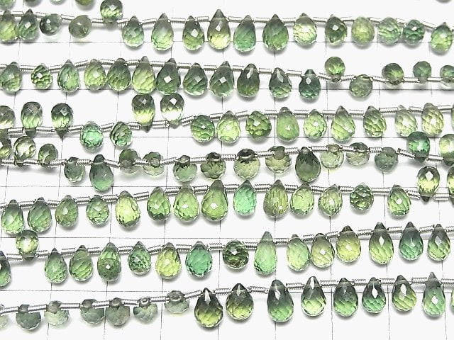 [Video]High Quality Green Apatite AAA Drop Faceted Briolette [Dark color] half or 1strand beads (aprx.7inch/18cm)