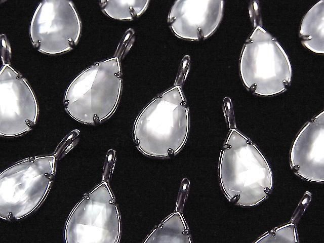 White Shell x Crystal AAA Bezel Setting Faceted Pear Shape 12x8mm Silver925 1pc