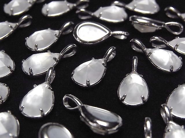 White Shell x Crystal AAA Bezel Setting Faceted Pear Shape 12x8mm Silver925 1pc