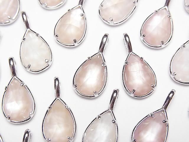 Pink Shell x Crystal AAA Bezel Setting Faceted Pear Shape 12x8mm Silver925 1pc