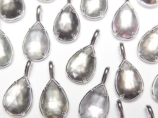 Black Shell x Crystal AAA Bezel Setting Faceted Pear Shape 12x8mm Silver925 1pc
