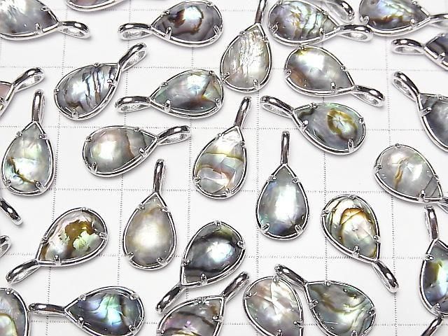 Abalone Shell x Crystal AAA Bezel Setting Faceted Pear Shape 12x8mm Silver925 1pc