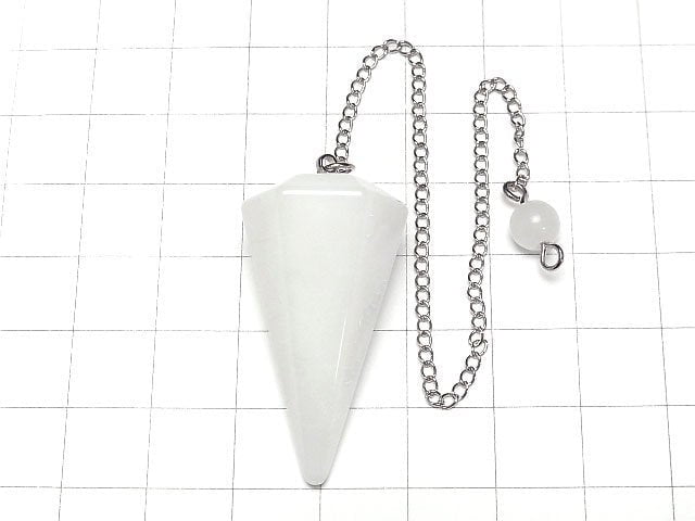 [Video] White Jade Pendulum 36x20x20mm with chain 1pc