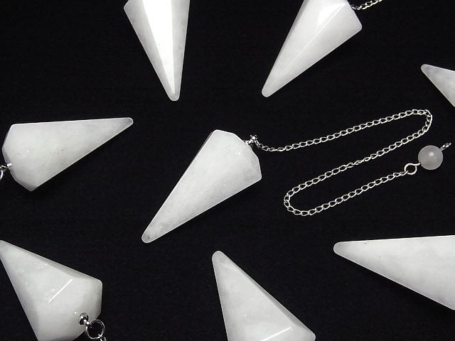 [Video] White Jade Pendulum 36x20x20mm with chain 1pc