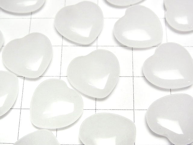 [Video] White Jade Half Drilled Hole Heart 14.5x15x4.5mm 2pcs