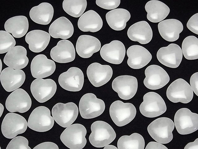 [Video] White Jade Half Drilled Hole Heart 14.5x15x4.5mm 2pcs