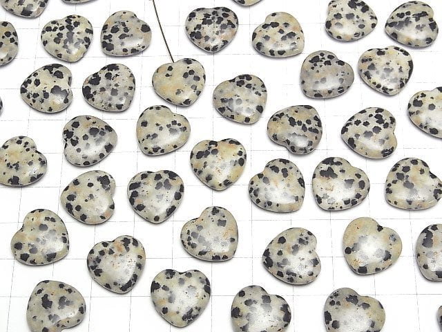 [Video] Dalmatian Jasper Half Drilled Hole Heart 15x15x4.5mm 2pcs