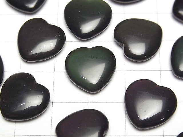 [Video] Rainbow Obsidian Half Drilled Hole Heart 14.5x15x4.5mm 2pcs