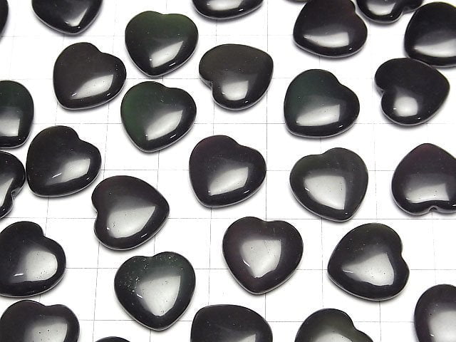 [Video] Rainbow Obsidian Half Drilled Hole Heart 14.5x15x4.5mm 2pcs