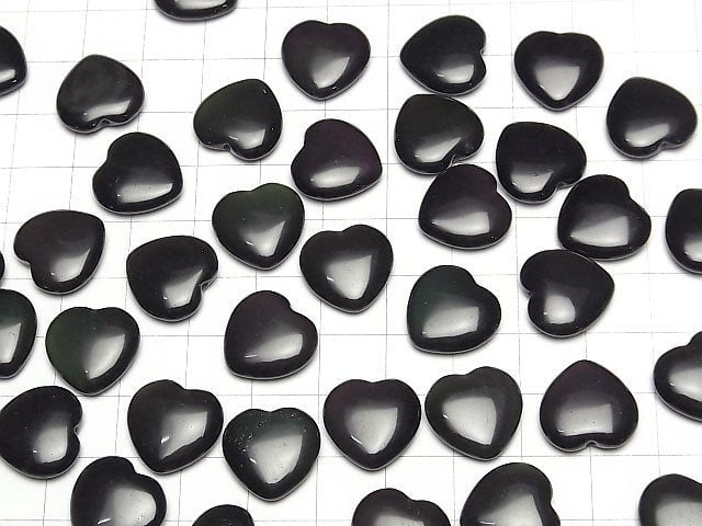 [Video] Rainbow Obsidian Half Drilled Hole Heart 14.5x15x4.5mm 2pcs