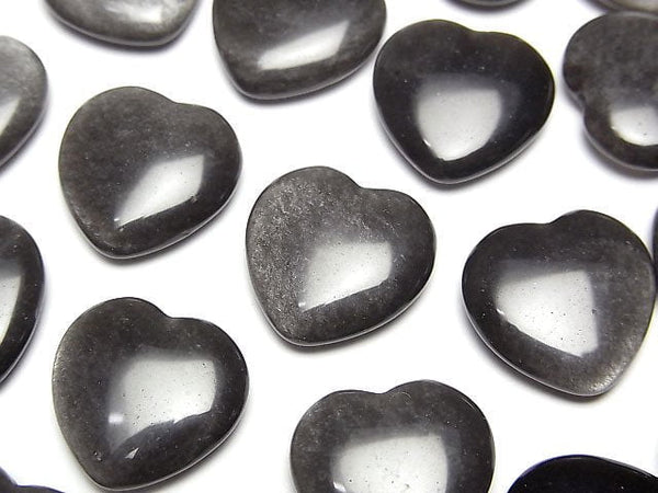 [Video] Silver Obsidian Half Drilled Hole Heart 14.5x15x4.5mm 2pcs