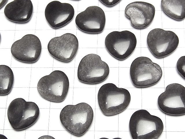 [Video] Silver Obsidian Half Drilled Hole Heart 14.5x15x4.5mm 2pcs