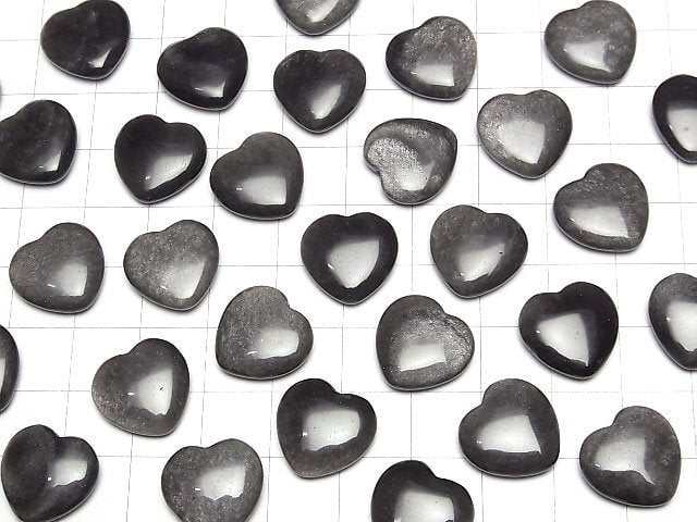 [Video] Silver Obsidian Half Drilled Hole Heart 14.5x15x4.5mm 2pcs