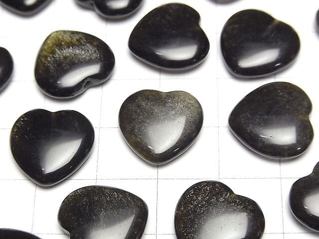 [Video] Golden Obsidian Half Drilled Hole Heart 14.5x15x4.5mm 2pcs