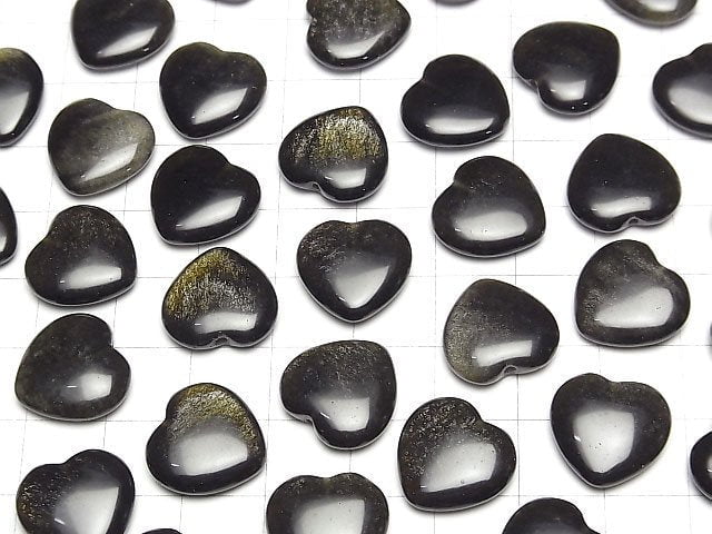 [Video] Golden Obsidian Half Drilled Hole Heart 14.5x15x4.5mm 2pcs