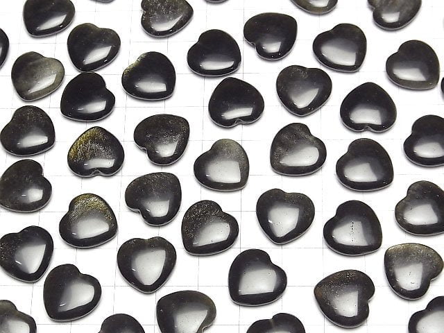 [Video] Golden Obsidian Half Drilled Hole Heart 14.5x15x4.5mm 2pcs