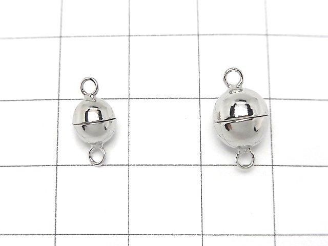 Silver 925 Magnetic Clasp, Round, 6mm & 8mm, Rhodium Plated, 1 Pair