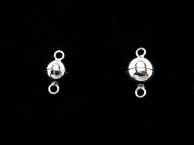 Silver925 Magnetic Clasp Round 6mm,8mm Rhodium Plated 1pair