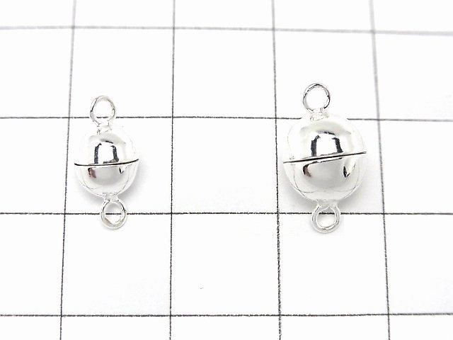 Silver 925 Magnetic Clasp, Round, 6mm, 8mm, No Coating, 1 Pair