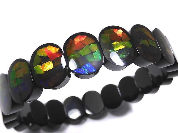 [Video][One of a kind] High Quality Ammolite AAA 2-Hole Oval 12.5x9.5x4.5mm Bracelet NO.10